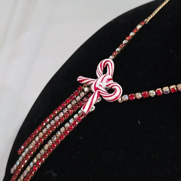 New Betsey Johnson Candy Cane Bow necklace - Picture 8 of 11